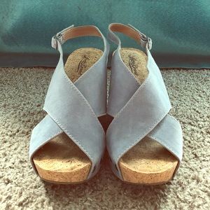 Lucky Brand Light Blue Cork Wedges, size 8.5